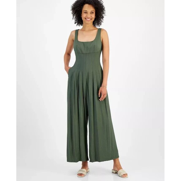 Taylor Women's Square-Neck Sleeveless Wide-Leg Jumpsuit Olive Green Green Size 4 - Picture 1 of 12